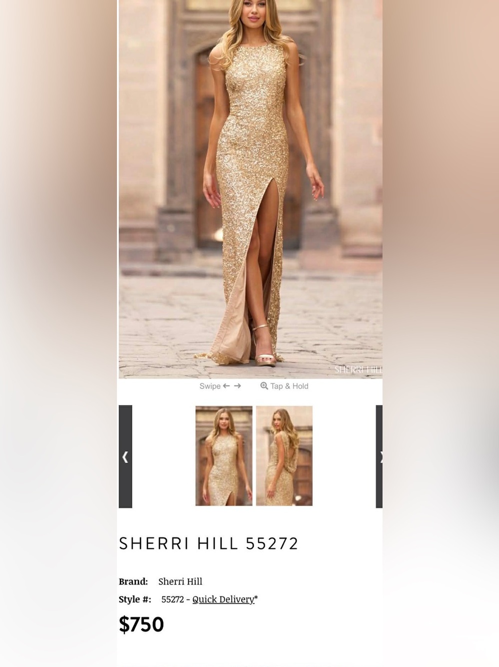 Sherri Hill Gold Sequin High-Slit Evening Dress